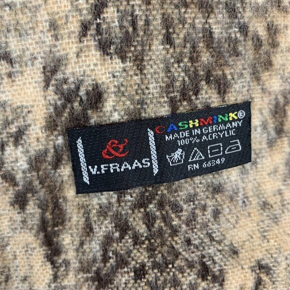 V Fraas Brown Snakeskin Print Cashmink Fringed Shawl Wrap - Picture 2 of 2